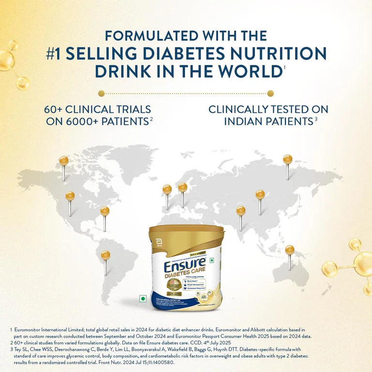 Ensure Diabetes Care Powder in vanilla flavor, a sugar-free health drink mix with a creamy texture and vanilla aroma.