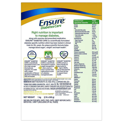 Ensure Diabetes Care Powder vanilla flavor health drink mix in a container, sugar-free formula for diabetes management.