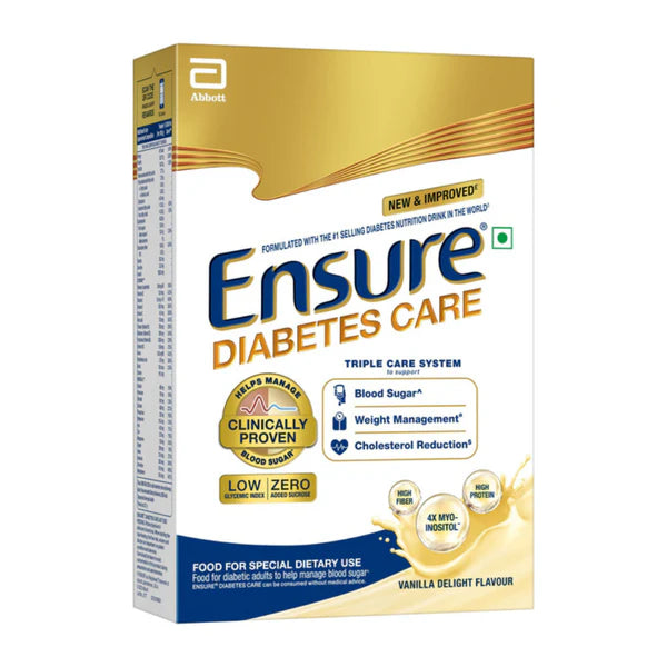 Ensure Diabetes Care Vanilla Flavour Sugar-Free Powder for health drinks, showing the vanilla-flavored powder container with label.