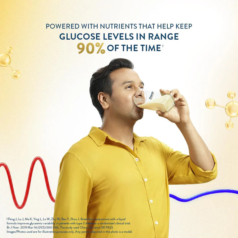 Ensure Diabetes Care Powder in vanilla flavor, a sugar-free health drink mix in a resealable packet.
