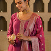 Dhiyona IE Floral Embroidered Round Neck Zari Straight Kurta & Trousers With Dupatta