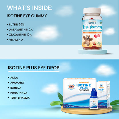 Jagat Pharma Isotine Eye Gummy (Kids) + Isotine Plus Combo: For Vibrant Vision and Lasting Eye Health