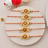 Dhiyona Set of 5 Gold-Toned Beaded Thread Rakhi