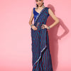 Women's Chiffon Blue Printed Celebrity Saree With Blouse Piece