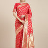 Women's Silk Blend Red Woven Design Celebrity Saree With Blouse Piece