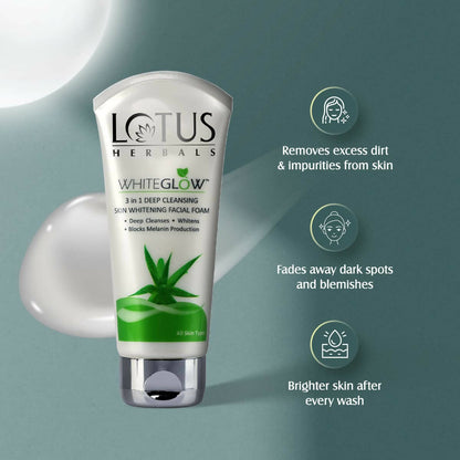 Lotus Herbals WhiteGlow 3-In-1 Deep Cleansing Skin Whitening Face Wash - Indyancart