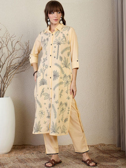 Women Floral Printed Regular Pure Cotton Kurta with Trousers