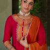 Dhiyona IE Women Ethnic Motifs Embroidered Regular Kurta with Trousers & With Dupatta