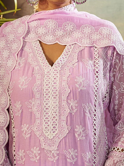 Women Ethnic Motifs Embroidered Regular Chikankari Pure Cotton Kurta with Trousers & With Dupatta