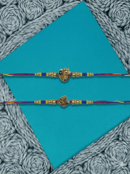 Anouk Set Of 2 Peacock Design Thread Rakhi With Roli Chawal Chandan Mishri