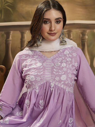 Indyancart SN Women's Floral Embroidered V Neck Kurta Set With Dupatta