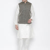 Men's Cream Silk Blend Straight Jacket  Kurta and Pyjama Set