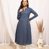 Women's Floral Printed Navy Blue Cotton A-Line Kurta