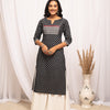 Women's Floral Printed Black Cotton Straight Kurta