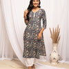Women's Floral Printed Blue Cotton Straight Kurta