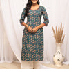Dhiyona FL Women's Turquise Floral Printed Cotton Straight Kurta
