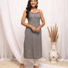 Women's Strip Printed Black Cotton Straight Kurta