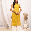 Women's Floral Printed Yellow Cotton Straight Kurta