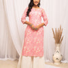 Women's Floral Printed Peach Cotton Straight Kurta