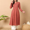 Women's Floral Printed Red Cotton A-Line Kurta