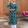 Dhiyona FL Women's Teal Floral Printed Cotton Flared Kurta