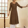 Dhiyona FL Women's Brown Floral Printed Cotton Flared Kurta