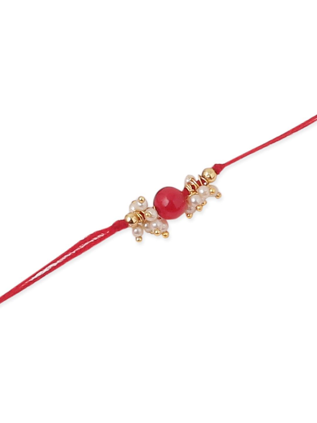 Anouk Men Set Of 3 Red Artificial Beads & Pearls Thread Rakhi