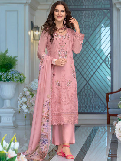 Indyancart IE Women Floral Embroidered Thread Work Kurta with Trousers & Dupatta Kurta Sets