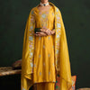 Indyancart IE Mustard Yellow Floral Embroidered Straight Kurta with Trousers & Dupatta