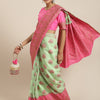 Women's Linen Blend Green Woven Design Woven saree With Blouse Piece