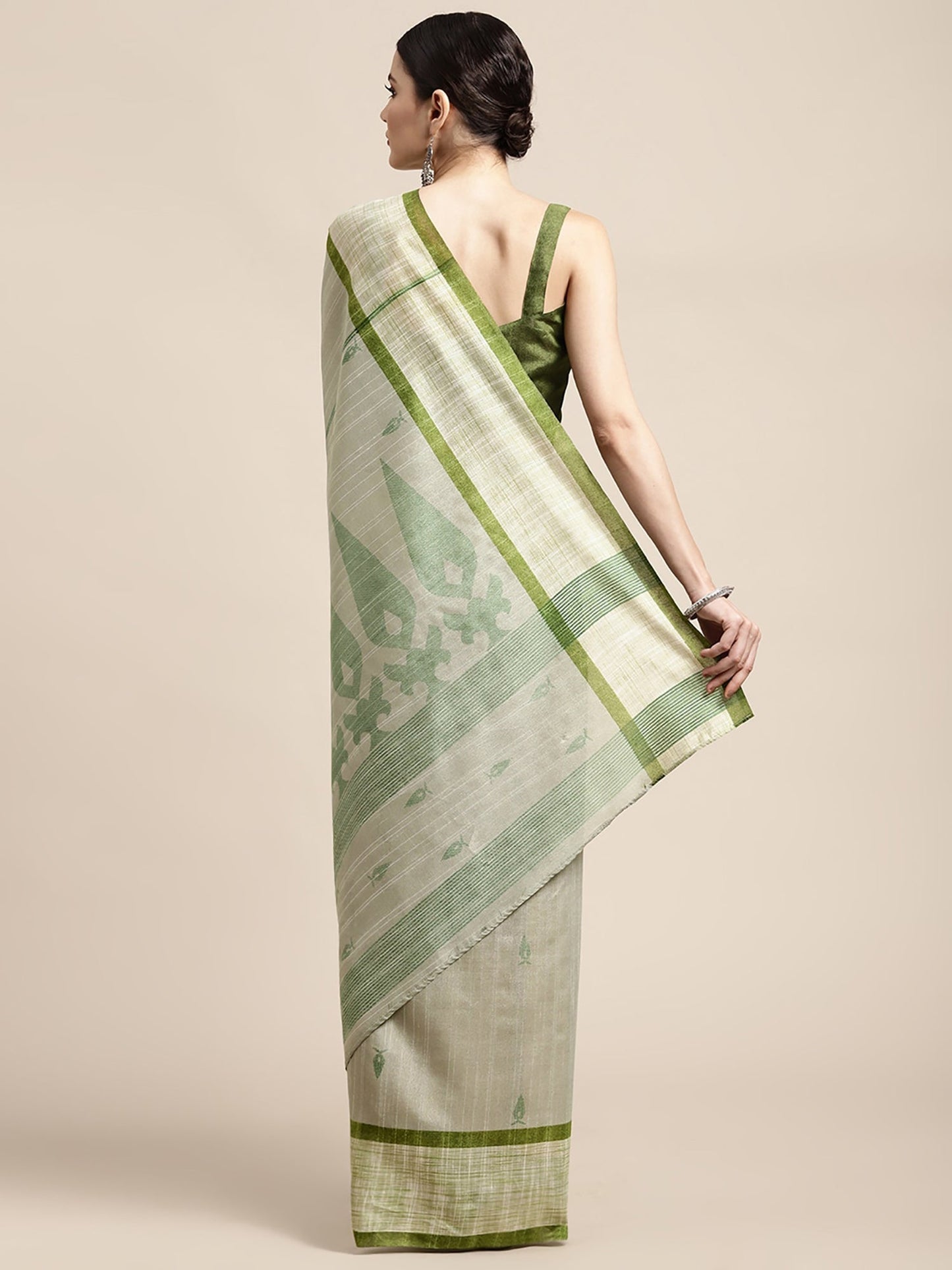 Women's Bhagalpuri Silk Green Printed Designer Saree With Blouse Piece