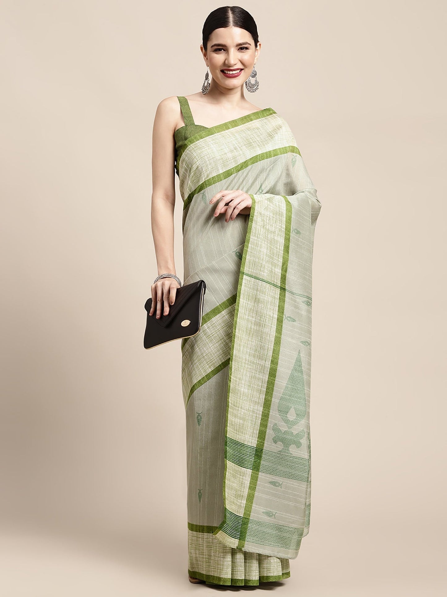 Women's Bhagalpuri Silk Green Printed Designer Saree With Blouse Piece