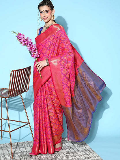Women's Silk Blend Pink Woven Design Designer Saree With Blouse Piece