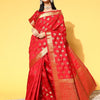 Women's Silk Blend Red Woven Design Celebrity Saree With Blouse Piece