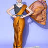 Women's Georgette Mustard Embellished Belted Sarees With Blouse Piece