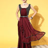 Women's Georgette Maroon Embellished Belted Sarees With Blouse Piece