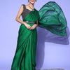 Women's Georgette Green Embellished Belted Sarees With Blouse Piece