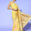 Women's Cotton Blend Yellow Woven Design Celebrity Saree With Blouse Piece