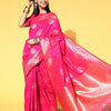 Women's Silk Blend Pink Woven Design Celebrity Saree With Blouse Piece