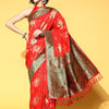 Women's Silk Blend Red Woven Design Celebrity Saree With Blouse Piece
