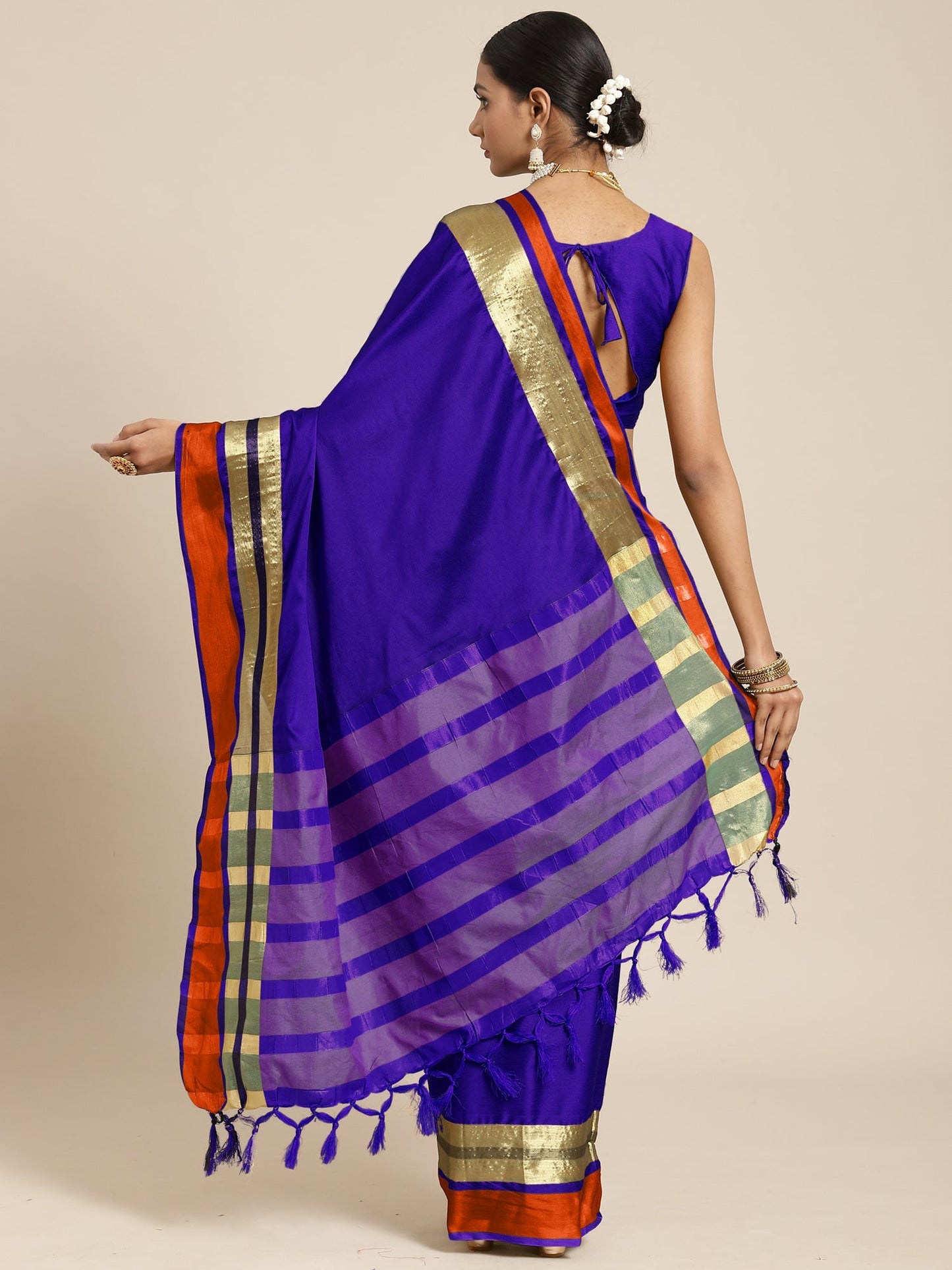 Women's Aura Silk Blue Woven Design Designer Saree With Blouse Piece