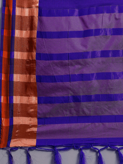 Women's Aura Silk Blue Woven Design Designer Saree With Blouse Piece