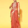 Women's Silk Blend Rust Woven Design Celebrity Saree With Blouse Piece