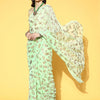 Women's Georgette Light Green Woven Design Celebrity Saree With Blouse Piece