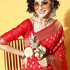 Women's Silk Blend Red Woven Design Celebrity Saree With Blouse Piece