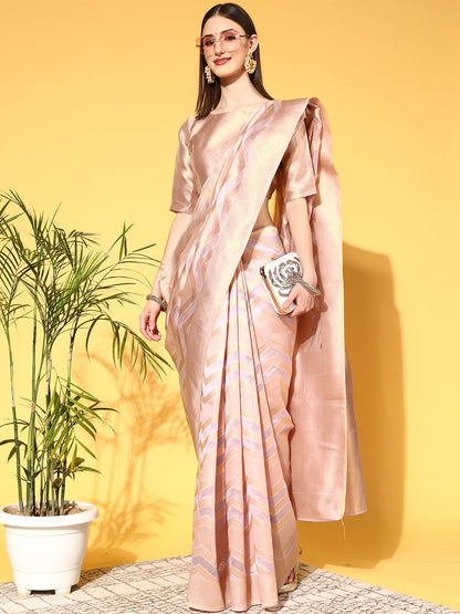 Women's Organza Lavendar Woven Design Handloom Saree With Blouse Piece
