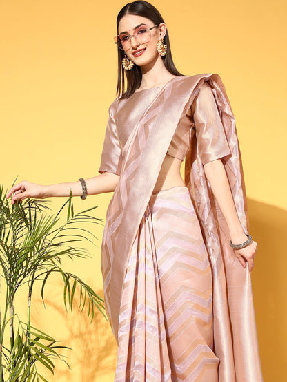 Women's Organza Lavendar Woven Design Handloom Saree With Blouse Piece