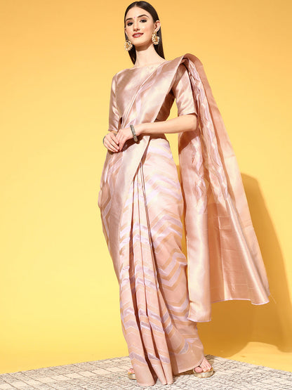 Women's Organza Lavendar Woven Design Handloom Saree With Blouse Piece