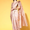Women's Organza Lavendar Woven Design Handloom Saree With Blouse Piece