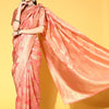 Women's Organza Peach Woven Design Handloom Saree With Blouse Piece